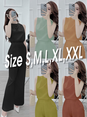 Set nguyên bộ rời, quần dài ống suông + áo cổ đổ vai phối nút xinh xắn