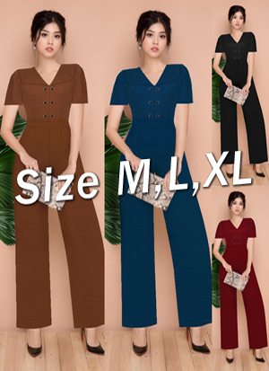 Jum dài ống suông cổ lá sen phối nút xinh xắn