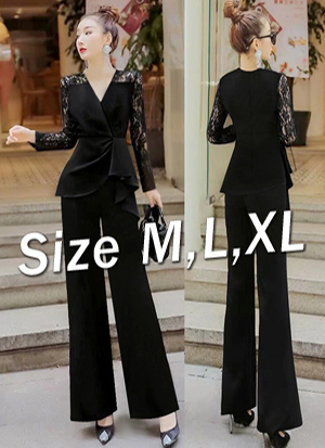 Set nguyên bộ quần dài ống loe lưng thun áo tay dài phối ren xinh xắn