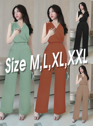 Set nguyên bộ quần dài ống suông +áo cổ tim đắp xếp ly phối nút 2 bên xinh xắn