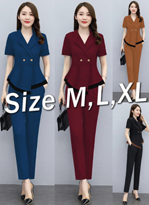Set nguyên bộ quần dài lưng thun áo cổ vest xinh xắn