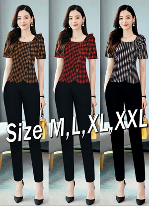 Set nguyên bộ quần dài áo đính nơ vai họa tiết ziczac xinh xắn