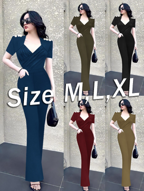 Jum dài ống loe xếp ly ngực vai phối nút xinh xắn