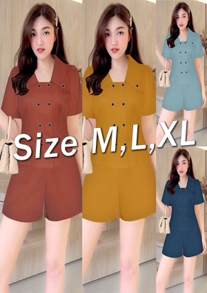 Set nguyên bộ quần short áo tay ngắn phối nút xinh xắn