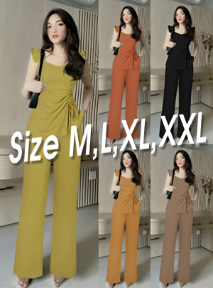 Set nguyên bộ quần dài ống suông + áo 2 dây bản to bèo xếp ly eo xinh xắn