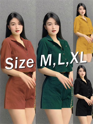 Set nguyên bộ áo sơ mi phối nút kèm quần đùi phong cách