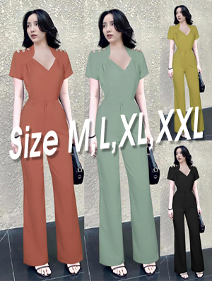 Set nguyên bộ quần dài ông suông dây kéo trước+áo cổ tim nhúng 2 bên phối nút xinh xắn