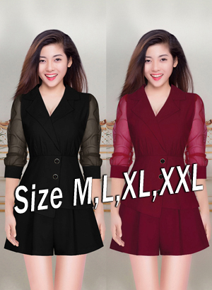 Set nguyên bộ quần giả váy áo rời tay lỡ phối lưới dây