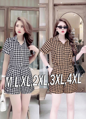 Set nguyên bộ quần short áo mơ si họa tiết ziczac