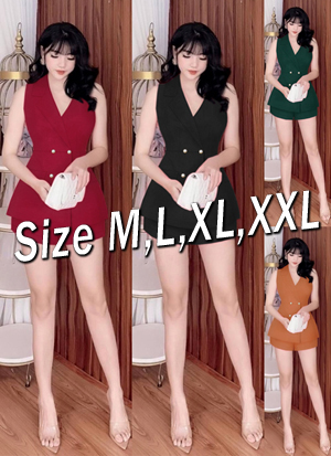 Set nguyên bộ quần short áo vest cộc tay phối 4 nút xinh xắn