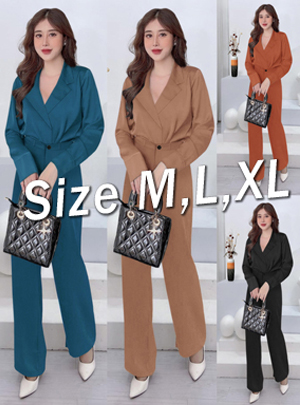 Set nguyên bộ quần dài ống suông áo sơ mi cổ vest xinh xắn