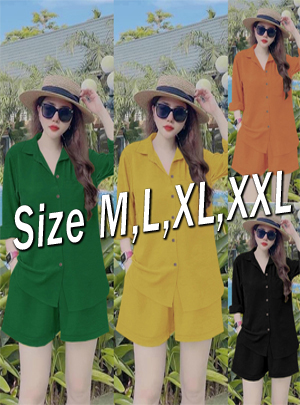 Set bộ sơ mi tay dài quần short trẻ trung sang chảnh