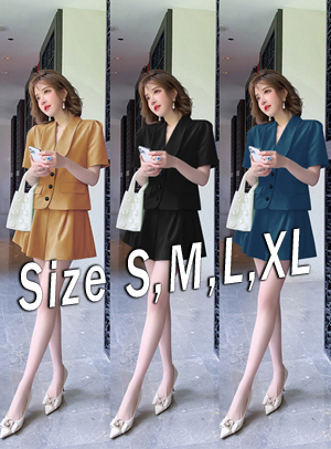 Set nguyên bộ quần short giả váy lưng thun áo cổ lá sen 2 túi giả xinh xắn