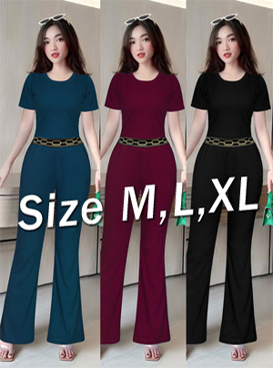 Set nguyên bộ quần dài 2 túi ống loe áo cổ tròn tay ngắn xinh xắn