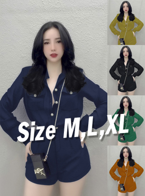 Set nguyên bộ quần short + áo sơ mi 2 nắp túi phối nút xinh xắn