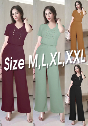 Set nguyên bộ quần dài ống suông áo phối nút xinh xắn
