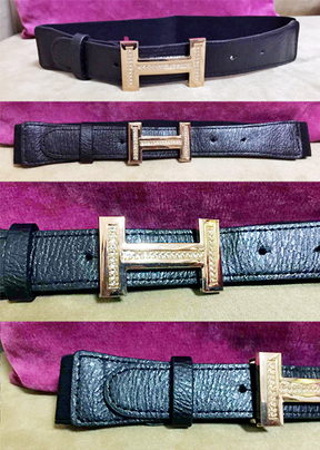 Thắt lưng thun phối da mặt Hermes đính hột