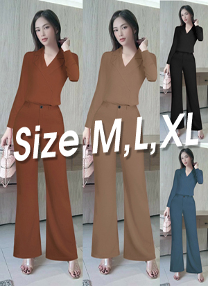Set nguyên bộ quần dài ống suông áo sơ mi cổ vest xinh xắn