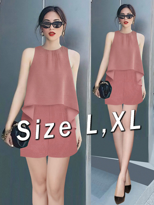 Set nguyên bộ quần short áo đuôi cá cổ tròn xếp ly xinh xắn