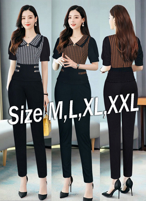 Set nguyên bộ quần dài áo cổ sen phối họa tiết ziczac